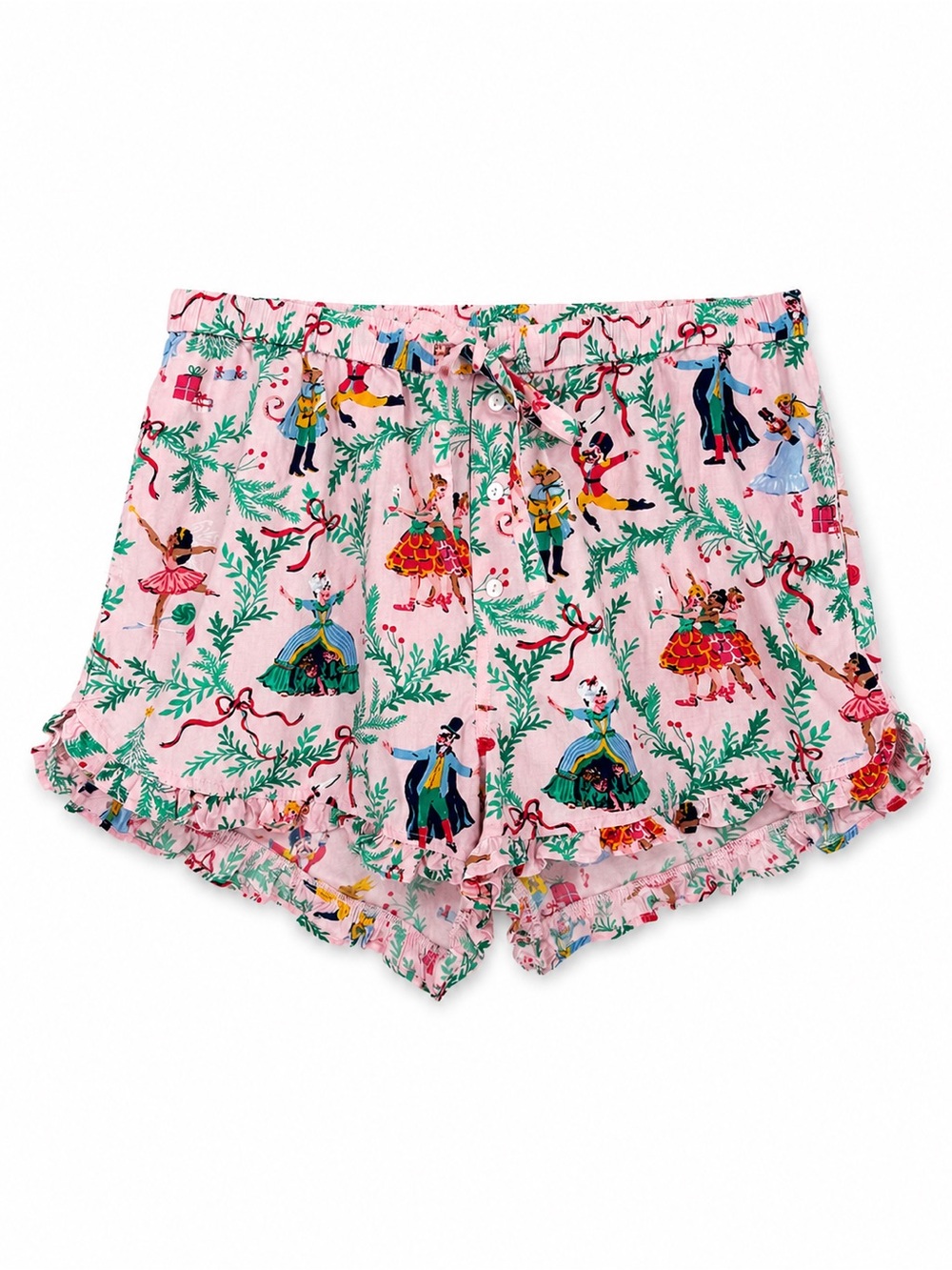 Printfresh Pink Nutcracker Dreams Ruffle Pajama Shorts Medium Holiday Print 2024
